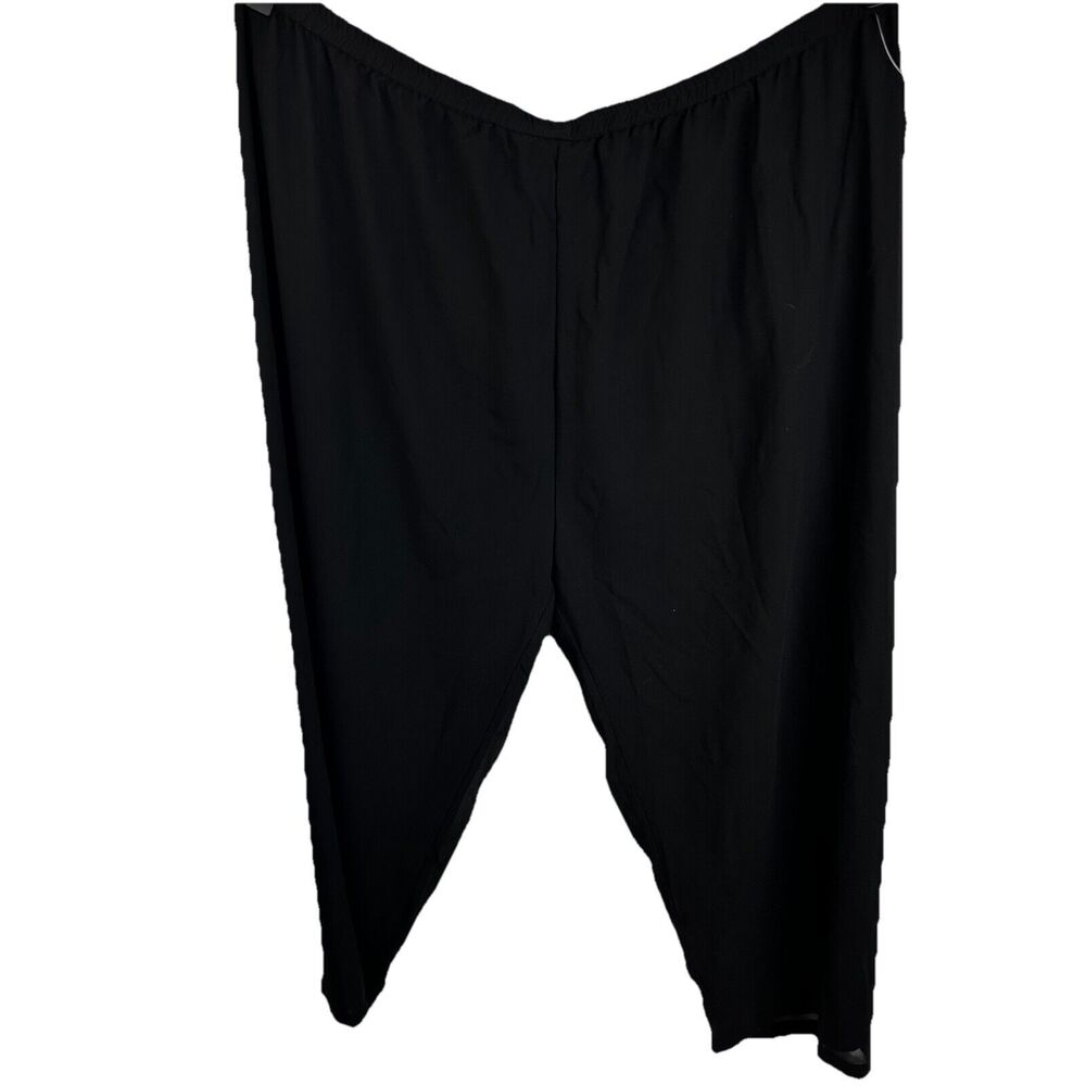 Roamans Womens Chiffon Wide Leg Pants 32W Black Pull On Lined Elastic Waist